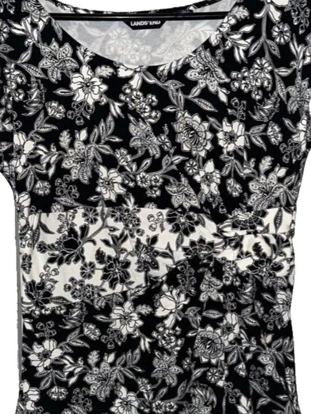 Lands End Women's Dress Black‎ White Floral Print Sleeveless Fit & Flare Size M - Picture 6 of 8
